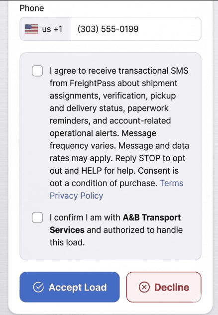 SMS Consent Checkbox