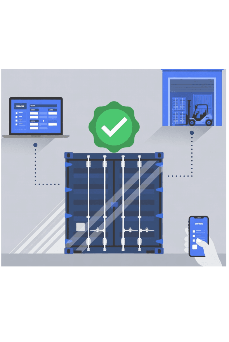 FreightPass app showing multi-factor freight verification with geofence and identity check